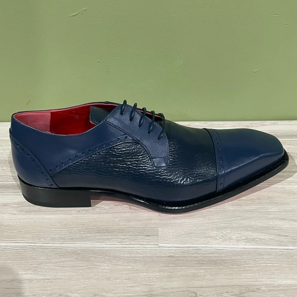 Emilio Franco dress shoes navy deerskin/leather calf Oxford captoe